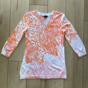 Talbots Orange,Pink & White V-Neck Sweater Woman’s Size SP